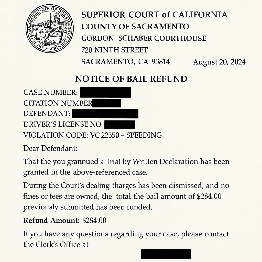 Dismissed speeding ticket - Sacramento